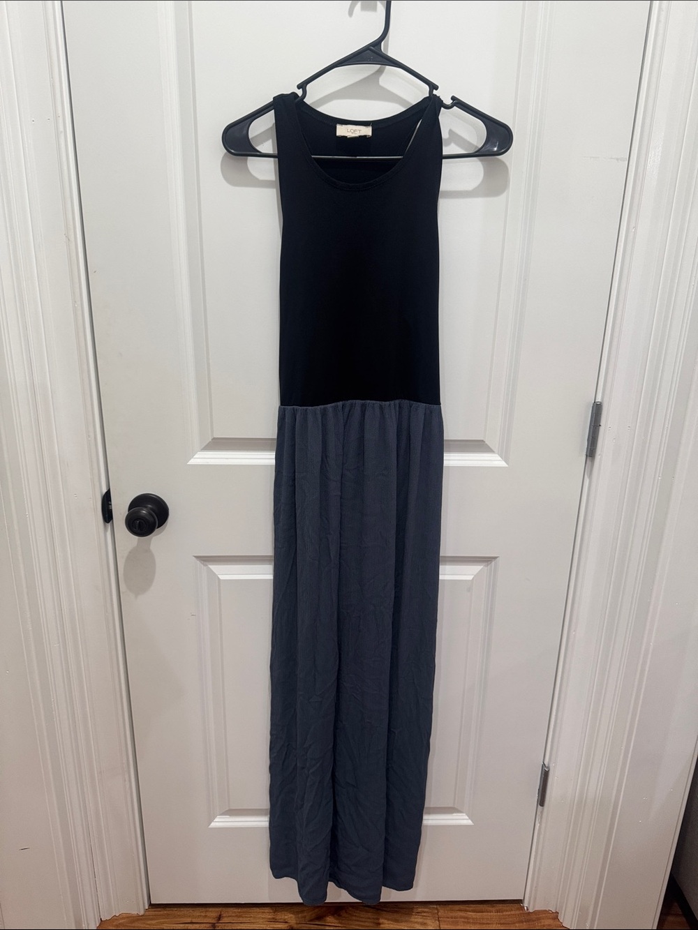 LOFT Two-Tone Sleeveless Maxi Dress in Black and Blue